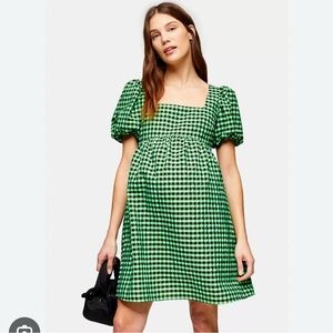 Topshop - Maternity - Lime Green Gingham Mini Dress